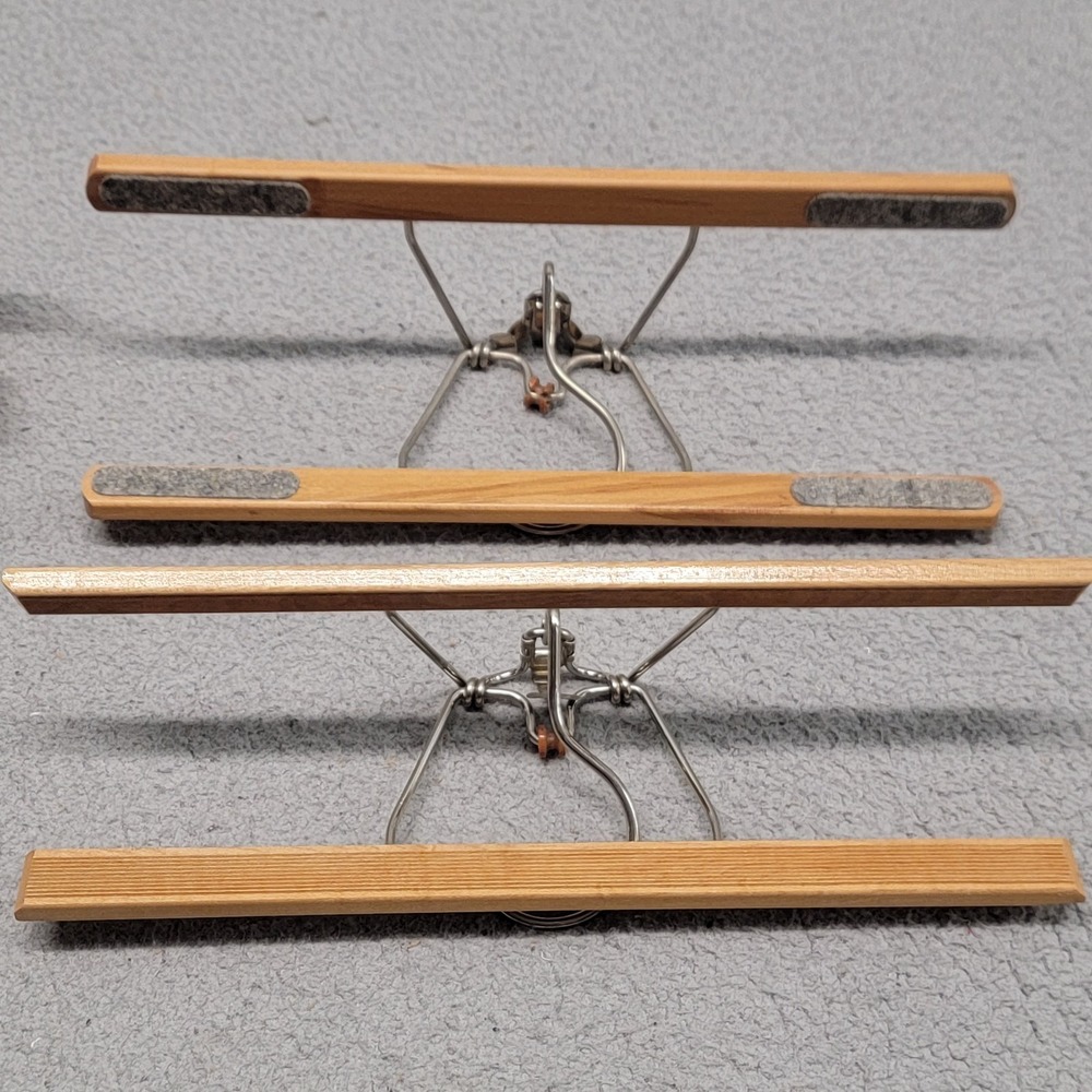 Vintage Setwell Wood Pants Hanger Clamp Lot Of 5 Skirt Brown Metal Non Slip - Picture 8 of 12